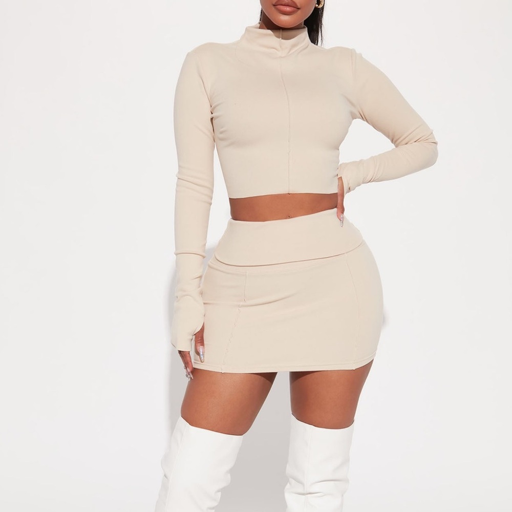 Fashion Nova Beige Turtleneck Skirt Set